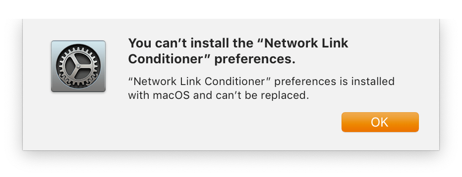 Network Link Conditioner installation error message