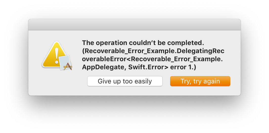Recoverable macOS error modal with Unintelligible title