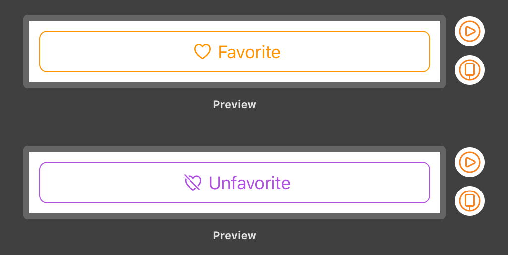 SwiftUI previews with Favorite and Unfavorite buttons