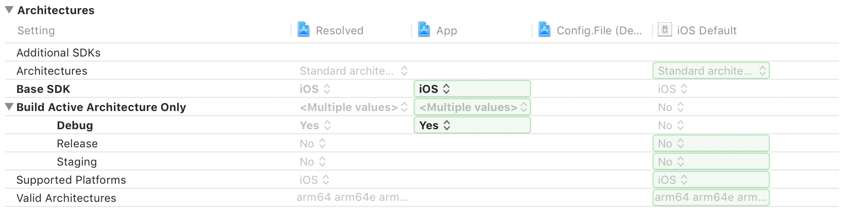 Xcode build settings